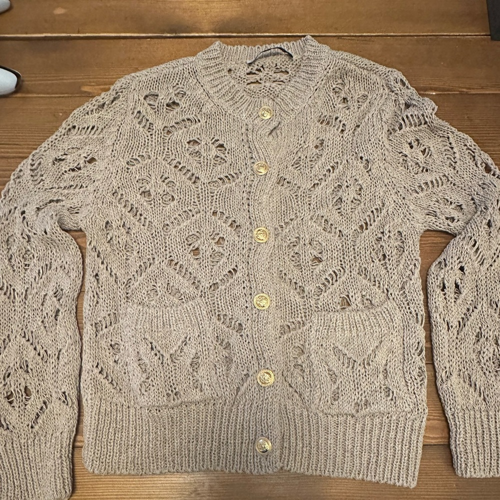 Zara Taupe Knit Sweater with Gold Button